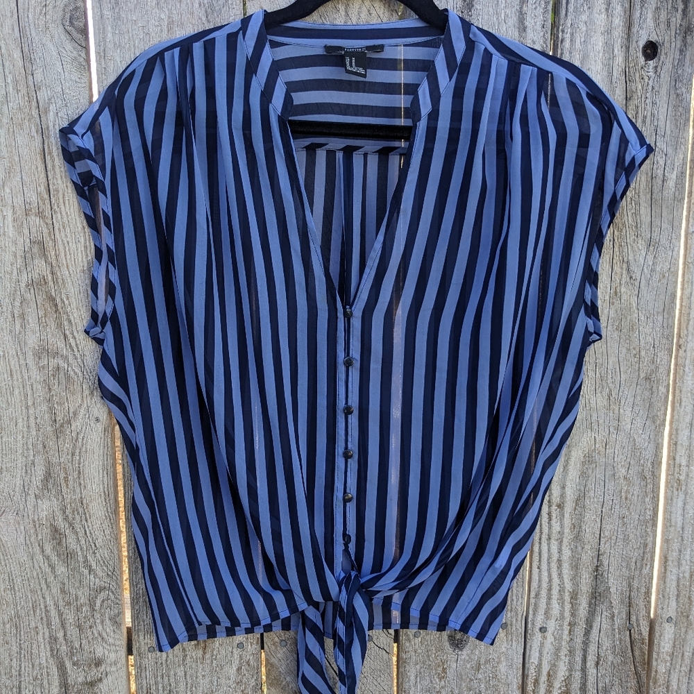 Forever 21 Medium Blue Stripped Blouse